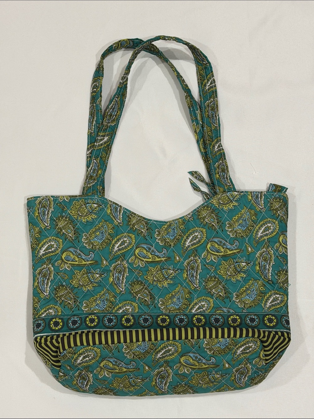 Teal Paisley Quilted Tote Bag with Dual Straps